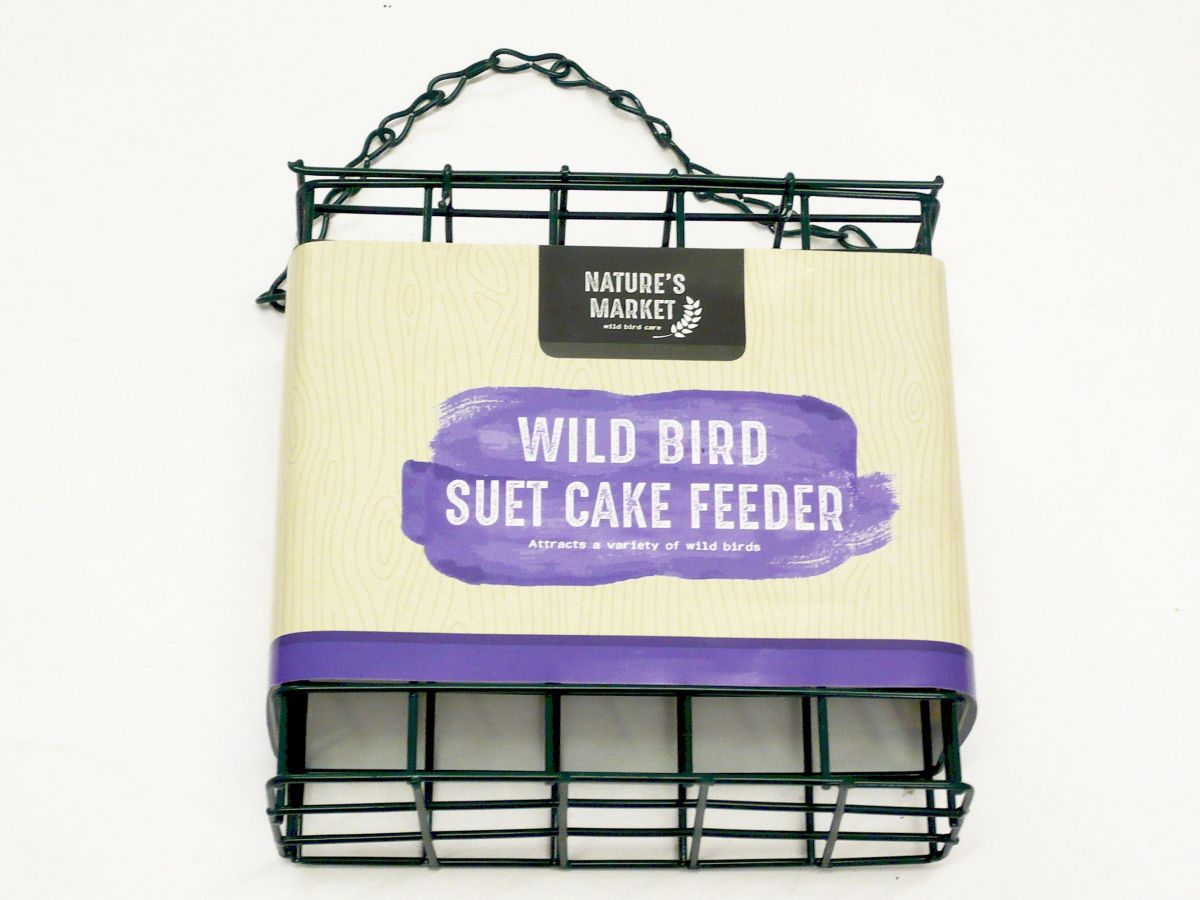 Plastic  wild bird suet cake feeder.