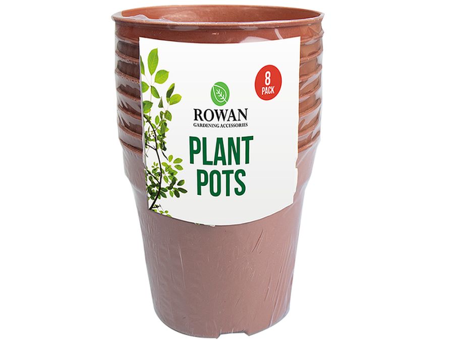 Pack 8, plastic plant pots.
(dia 10cm)
