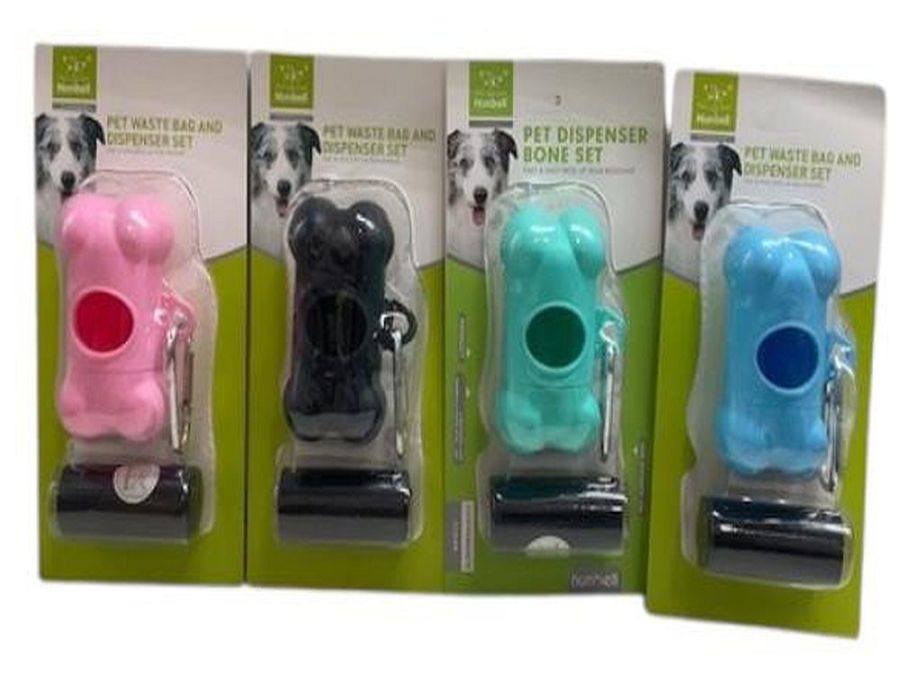 Pet waste bag and bone shaped dispenser set - 4/cols*