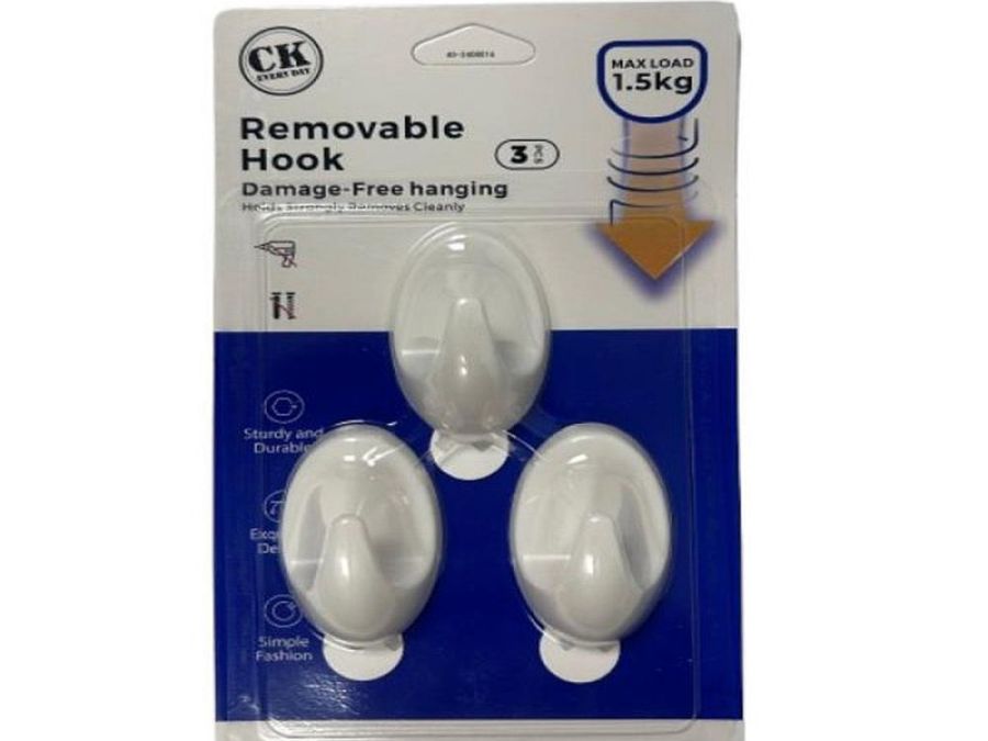 Pack 3, plastic oval removable hooks*