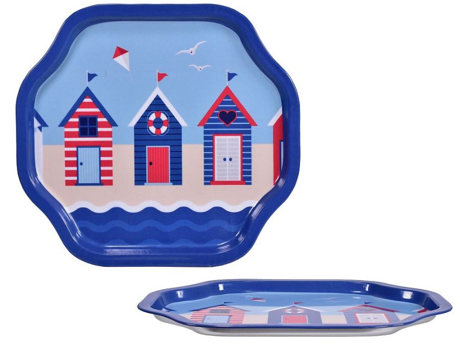 Beach hut tin tray (33cm)*