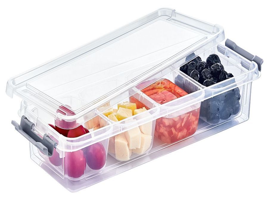 4x compartment flat storage box, 2.5l (14x36x2cm)*