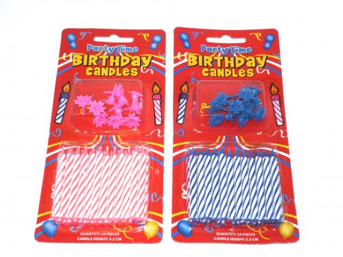 Pack 12, birthday candles with holders.