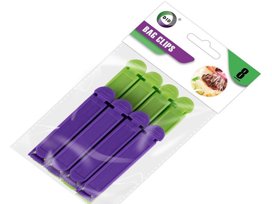 Pkt 8, 2x sizes bag clips*