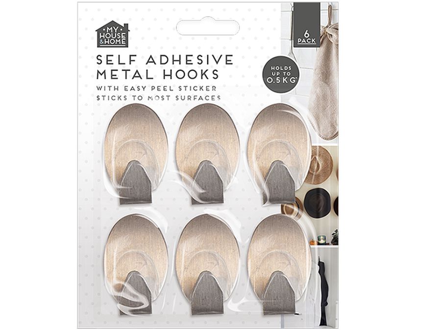 Pack 6, metal self adhesive hooks*