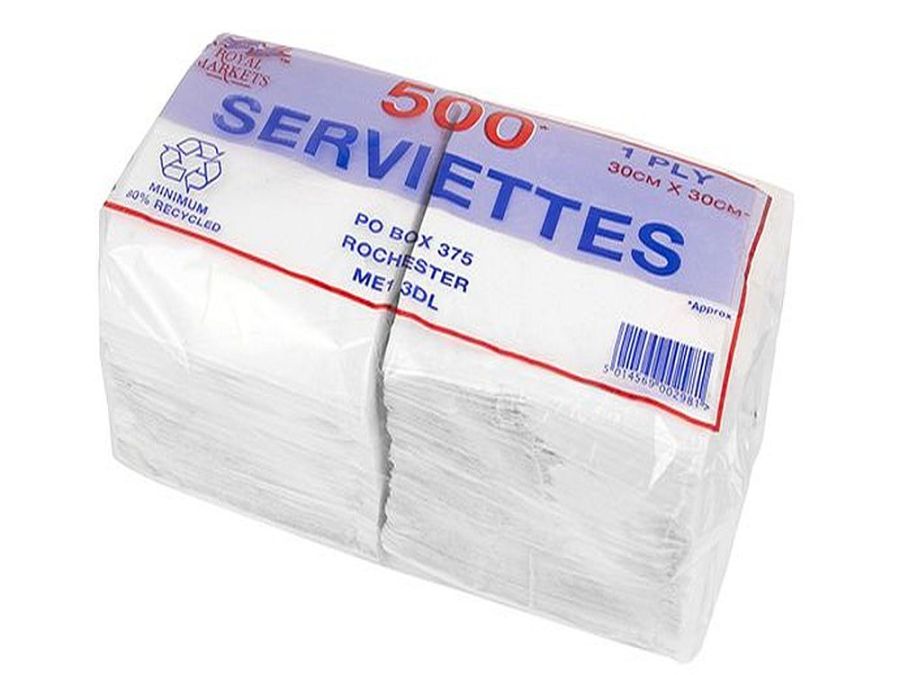 Pack 500, 1ply white serviettes*
(30x30cm)