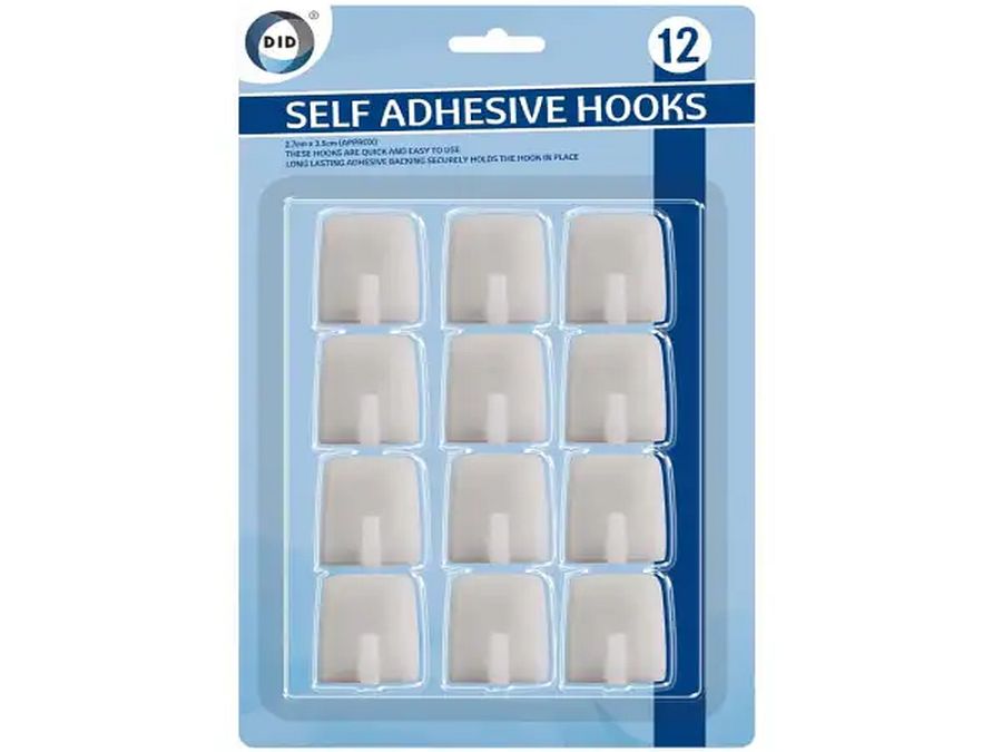 Pack 12, self adhesive hooks*