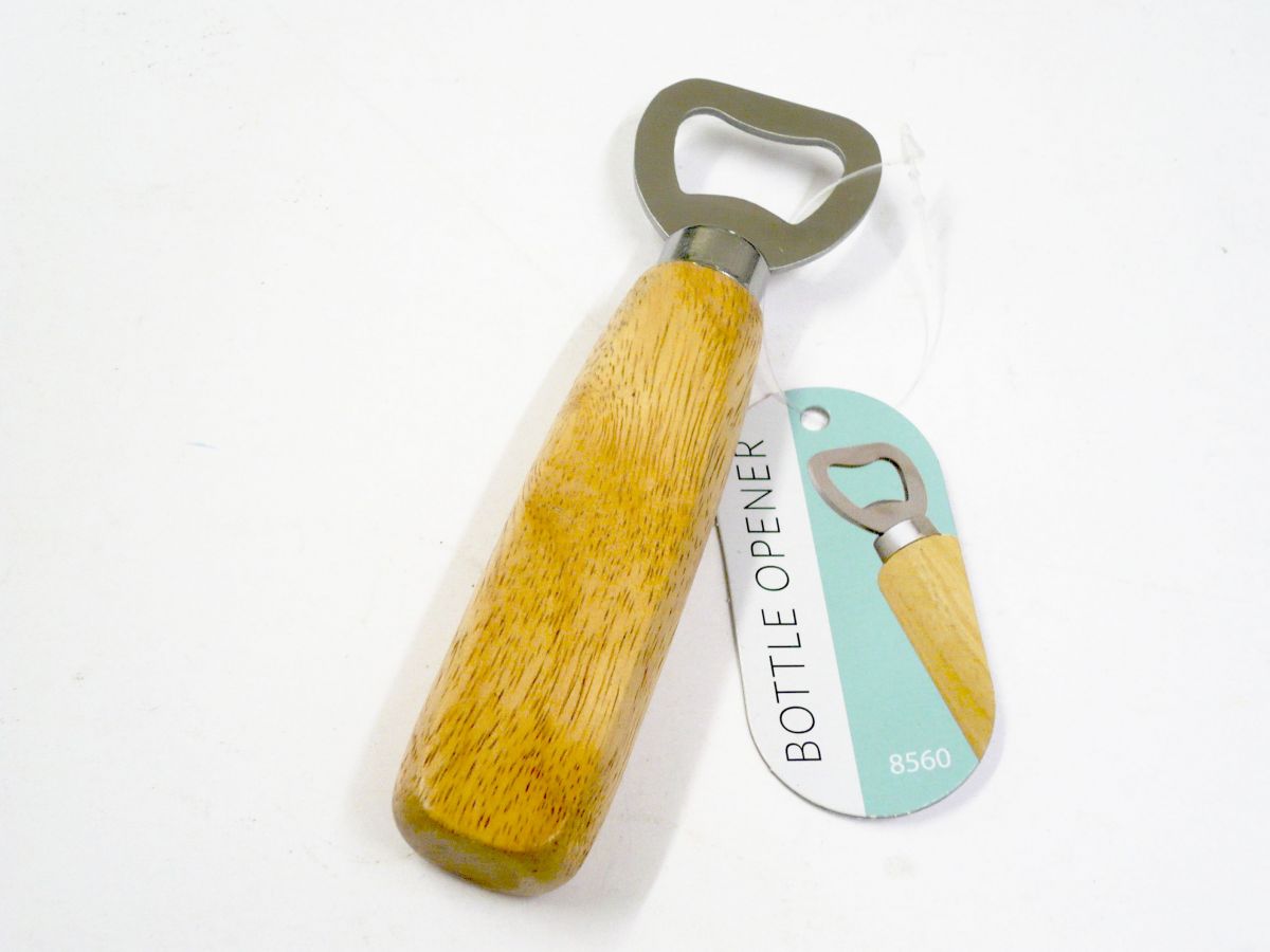 Wooden handled bottle opener.