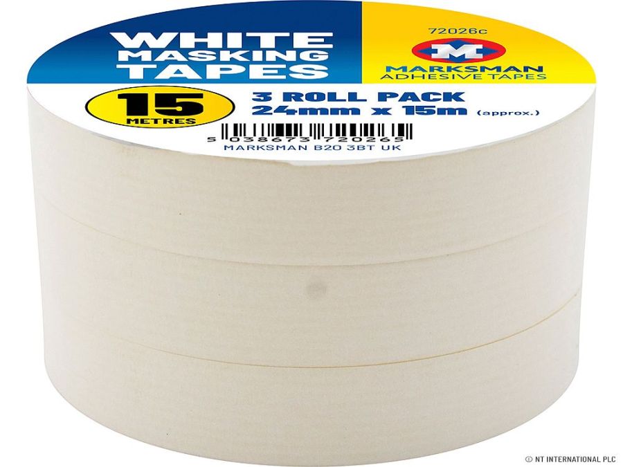 Pack 3, white masking tape*
(24mm x 15m)