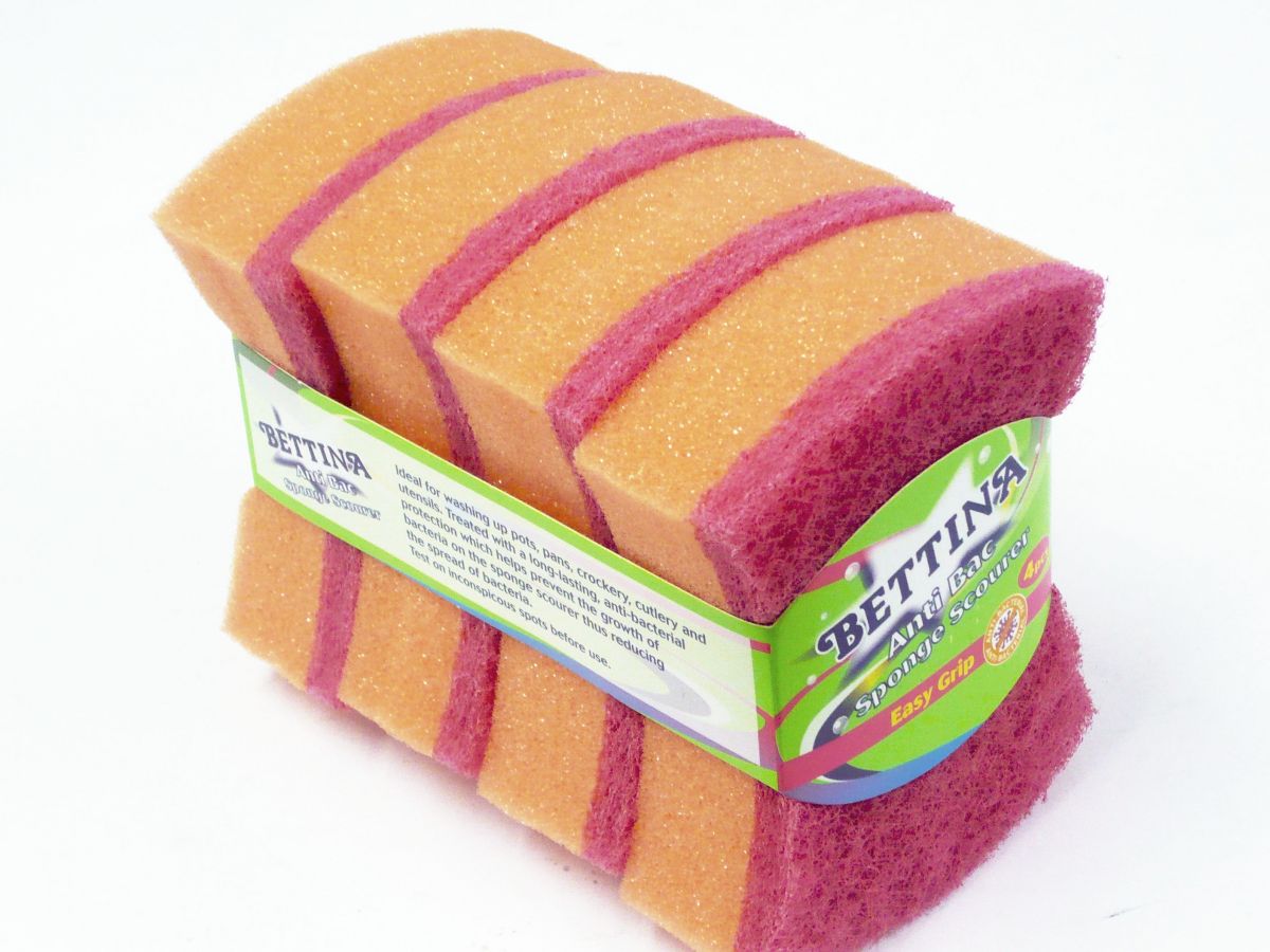 Pkt 4, anti-bac easy grip sponge scourers*