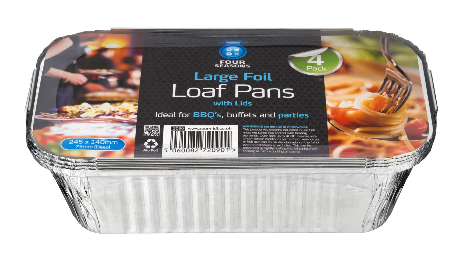 Pack 4, large foil loaf tins*
(245x140x75mm)