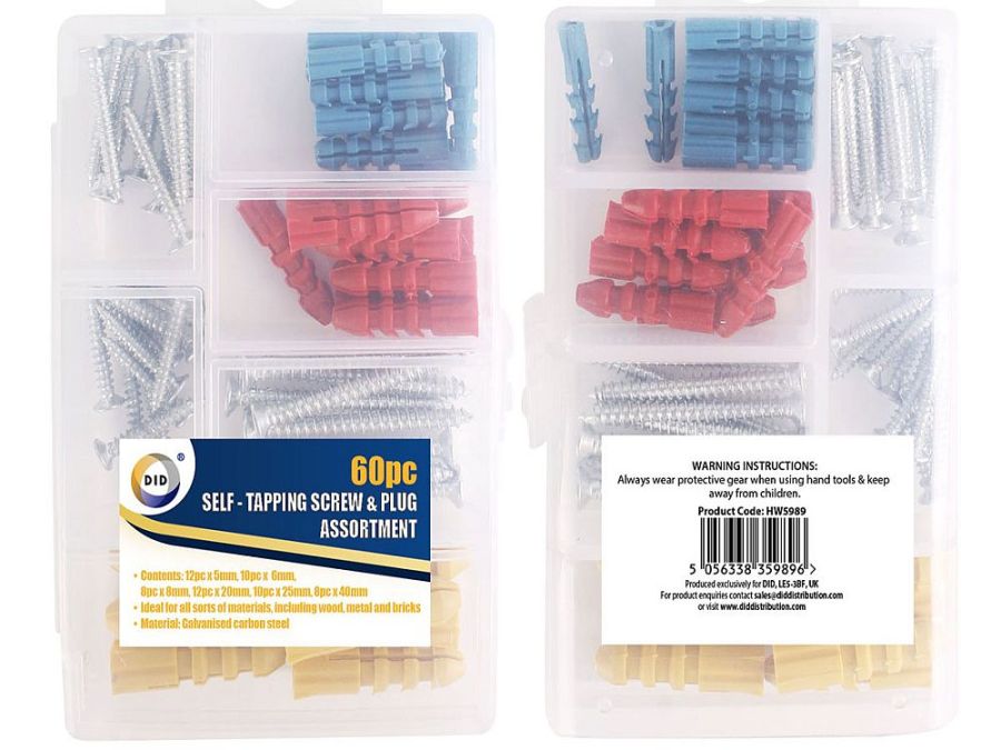 60pc self-tapping asstd screws and plugs*