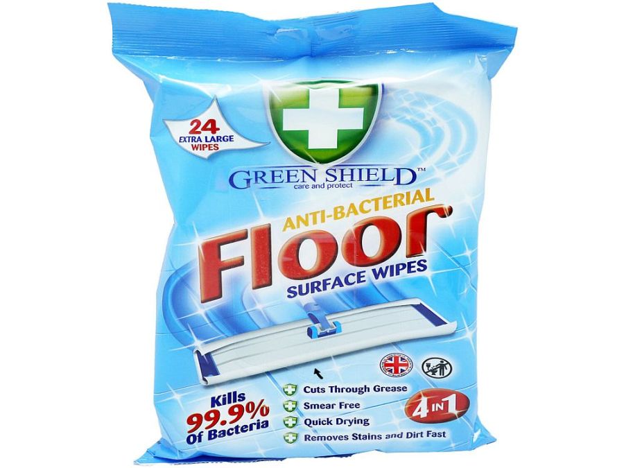 Pack 24, extra large Green Shield anti-bac floor surface wipes*