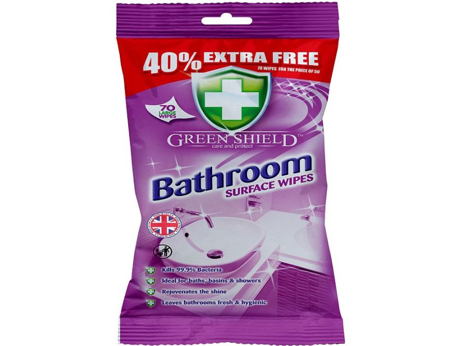 Pack 70, Green Shield bathroom surface wipes*