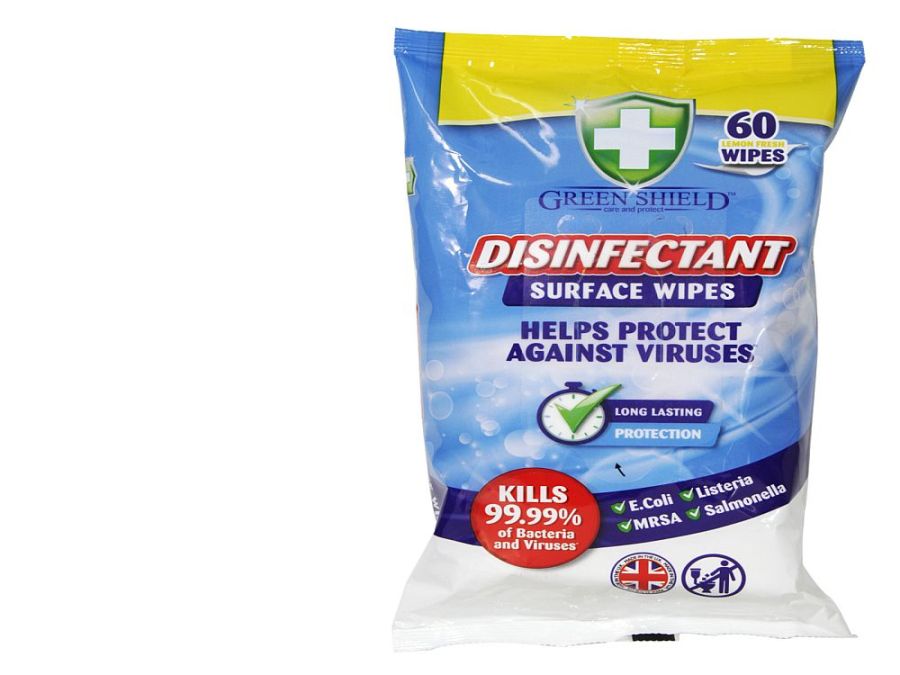 Pack 60, Green Shield disinfectant surface wipes*