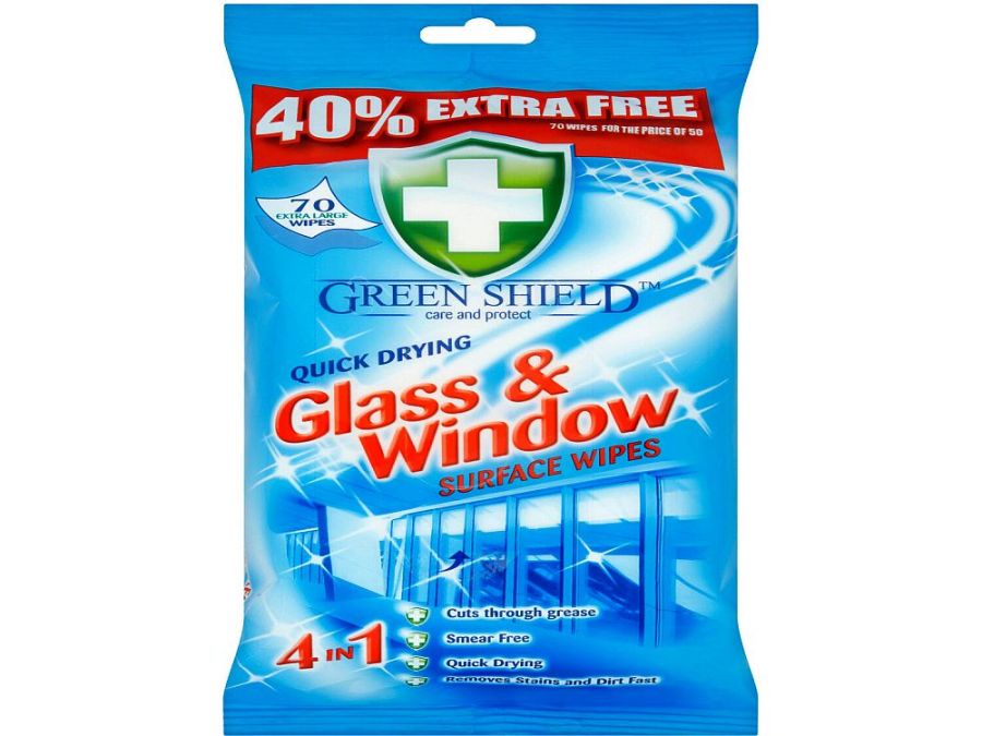 Pack 70, Green Shield glass & window wipes*