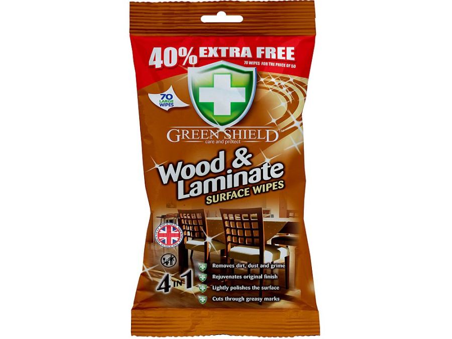 Pack 70, Green Shield wood & laminate surface wipes*