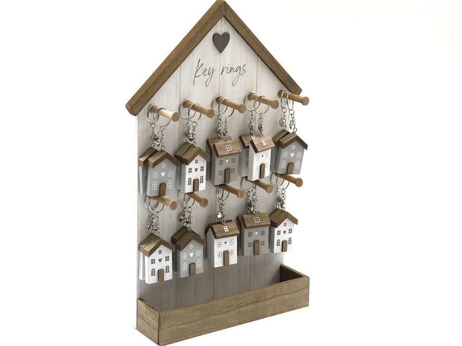 Wooden house key ring - 4asstd*