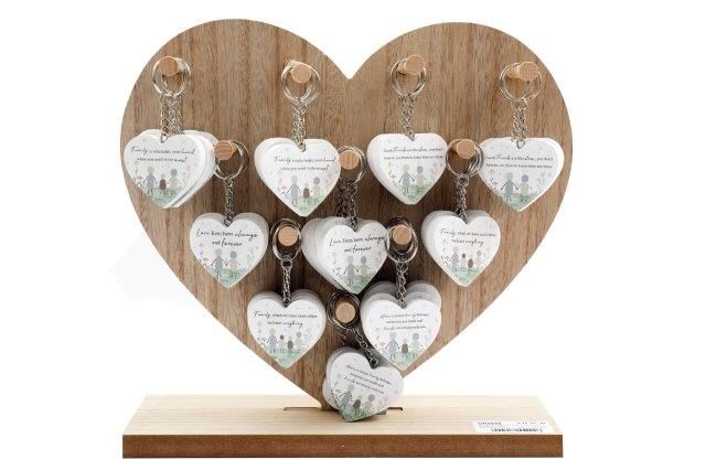 Wooden heart family/love/friends keyring - 5asstd.