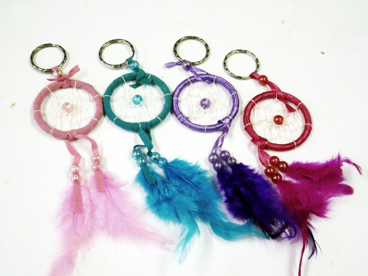 Mini feather 2" dreamcatcher keyring - 4/cols.