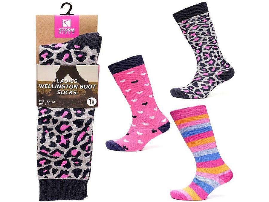 Ladies wellington boot socks  (4-8) - 3asstd.