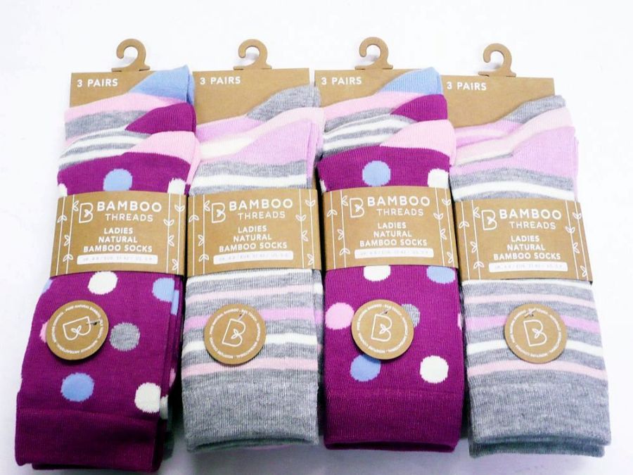 Ladies bamboo spot/stipe socks
(3pkt x4)