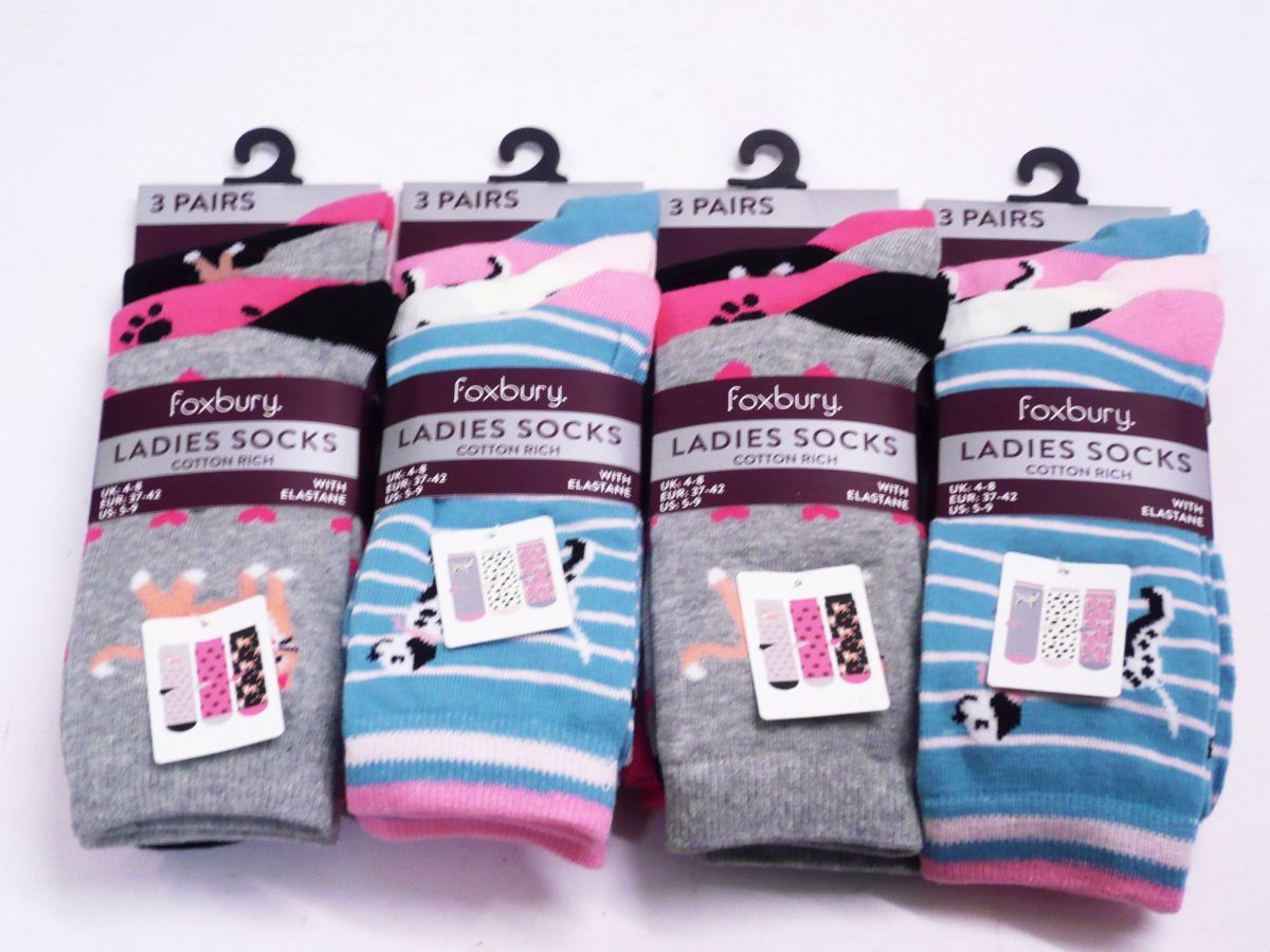 Ladies cat and dog design socks.
(3pkt x4)