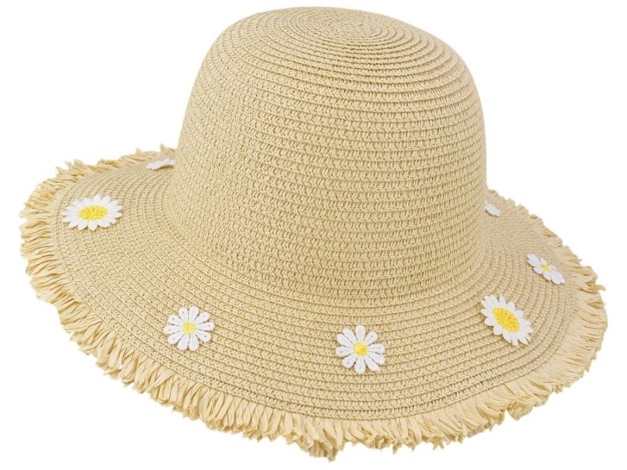 Wide brim hat with daisy flowers*