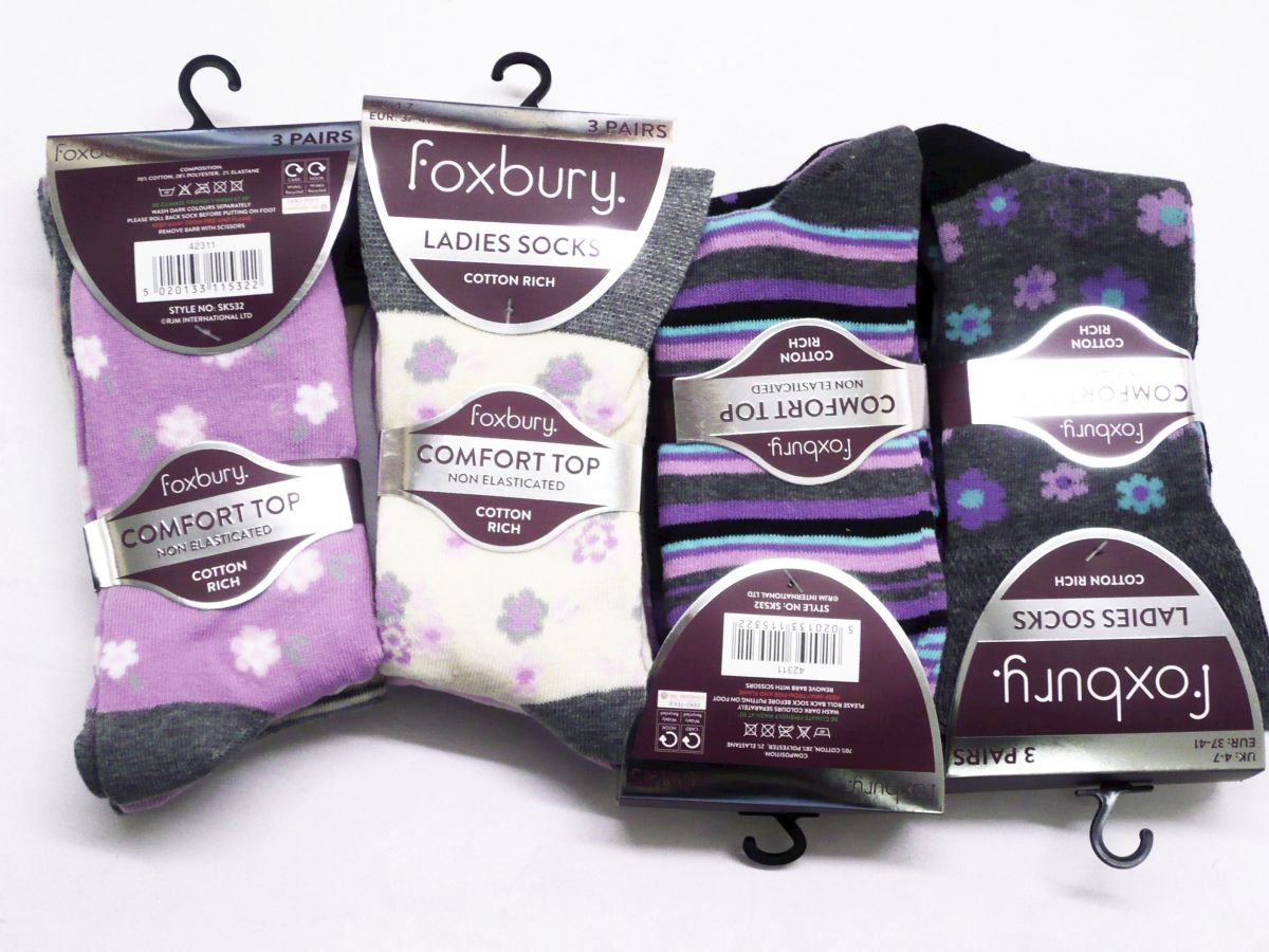 Comfort top floral/stripe cotton rich socks.
(3pkt x4)