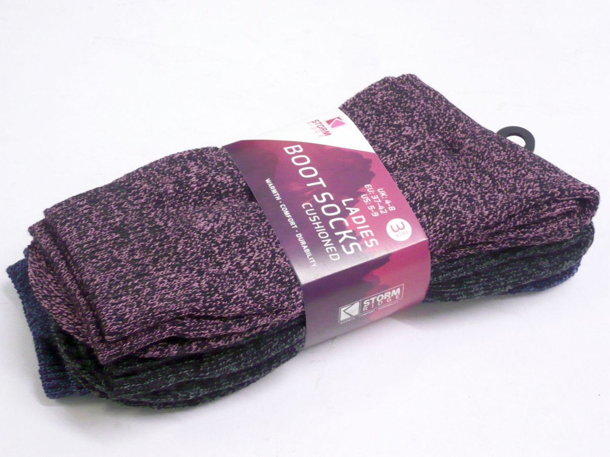 Pack 3, ladies boot socks.
(UK 4-8)