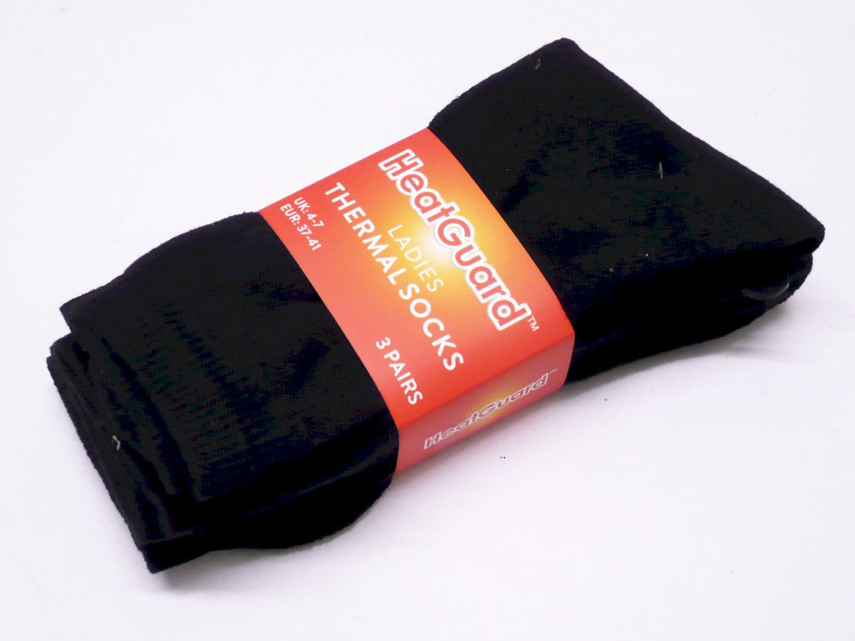 Pack 3, Heatguard ladies black thermal socks.