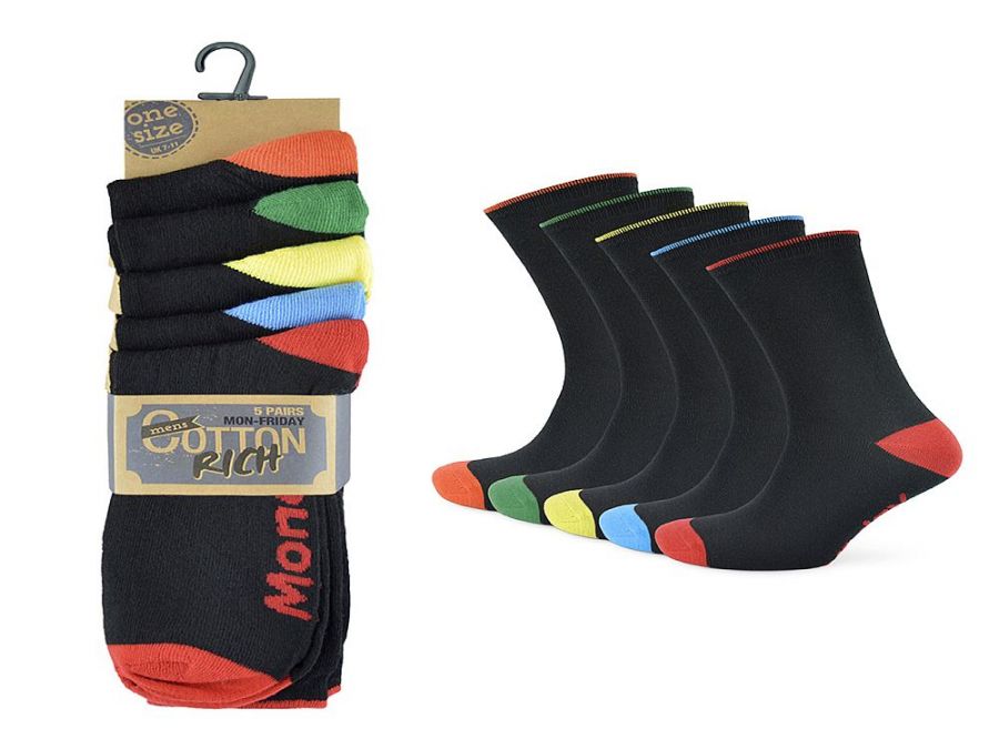 Pkt 5, Mon-Fri cotton rich socks.