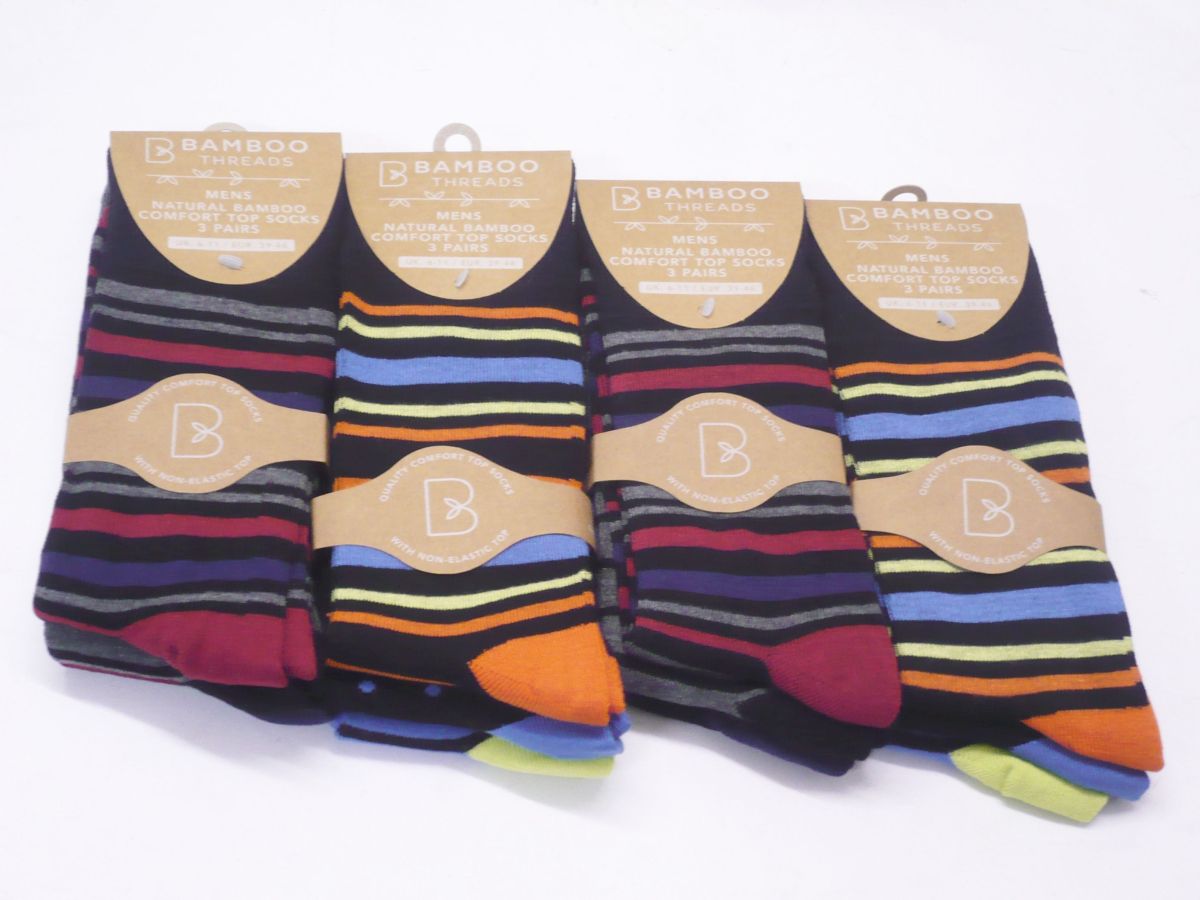 Mens bamboo comfort top socks.
(3pkt x4)