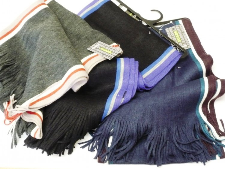 Mens scarf with side stripes - 3/cols.NO NAVY!!