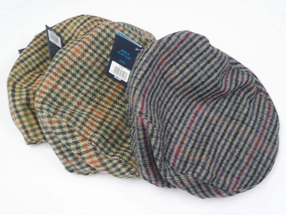 Mens asstd check design flat cap, (one size) - 3/cols.