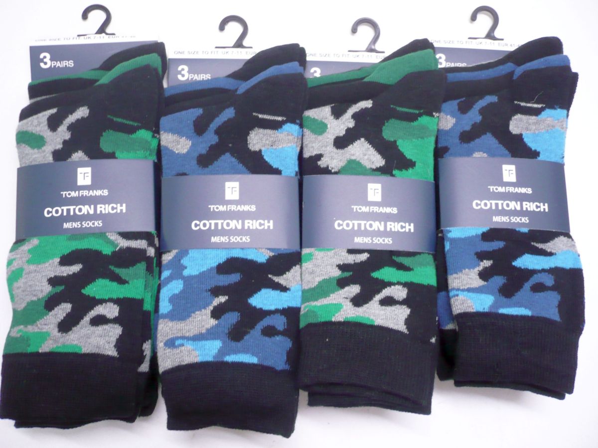 Camo/stripe/plain socks - 2/cols.
3pkt  x4)