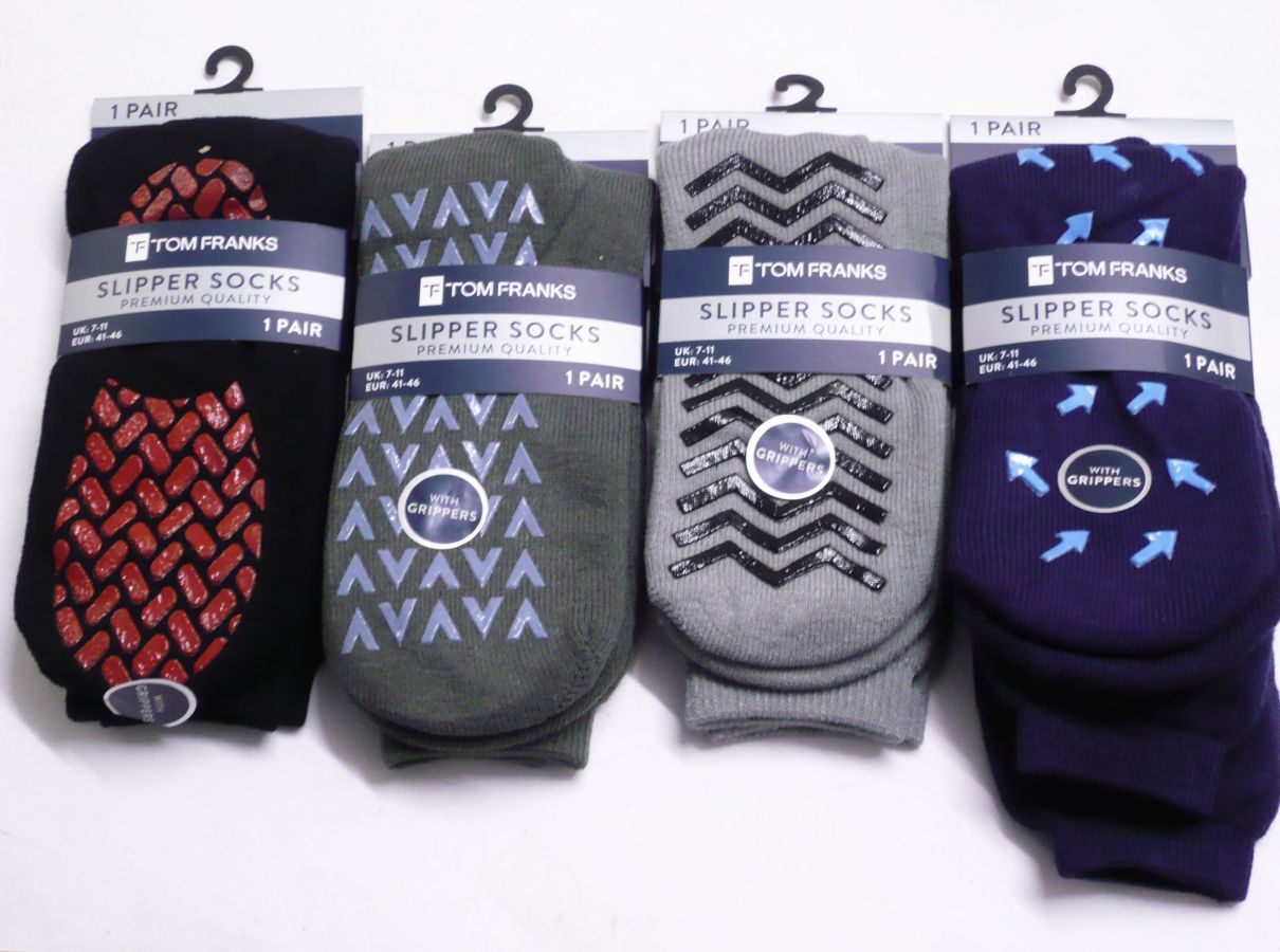 Mens slipper socks with grippers (7-11) - 4asstd.