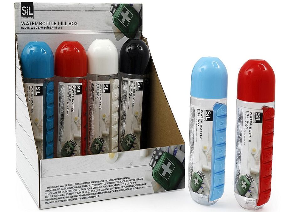 Water bottle pill box - 4/cols.
(ADD 12 FOR DISPLAY)