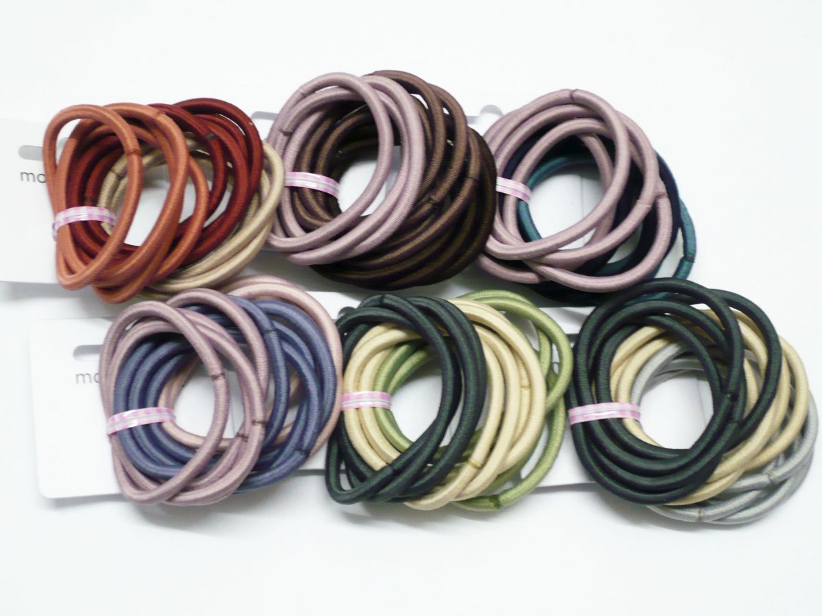 Pkt 12, 4mm coloured snag free hair bands - 6asstd.