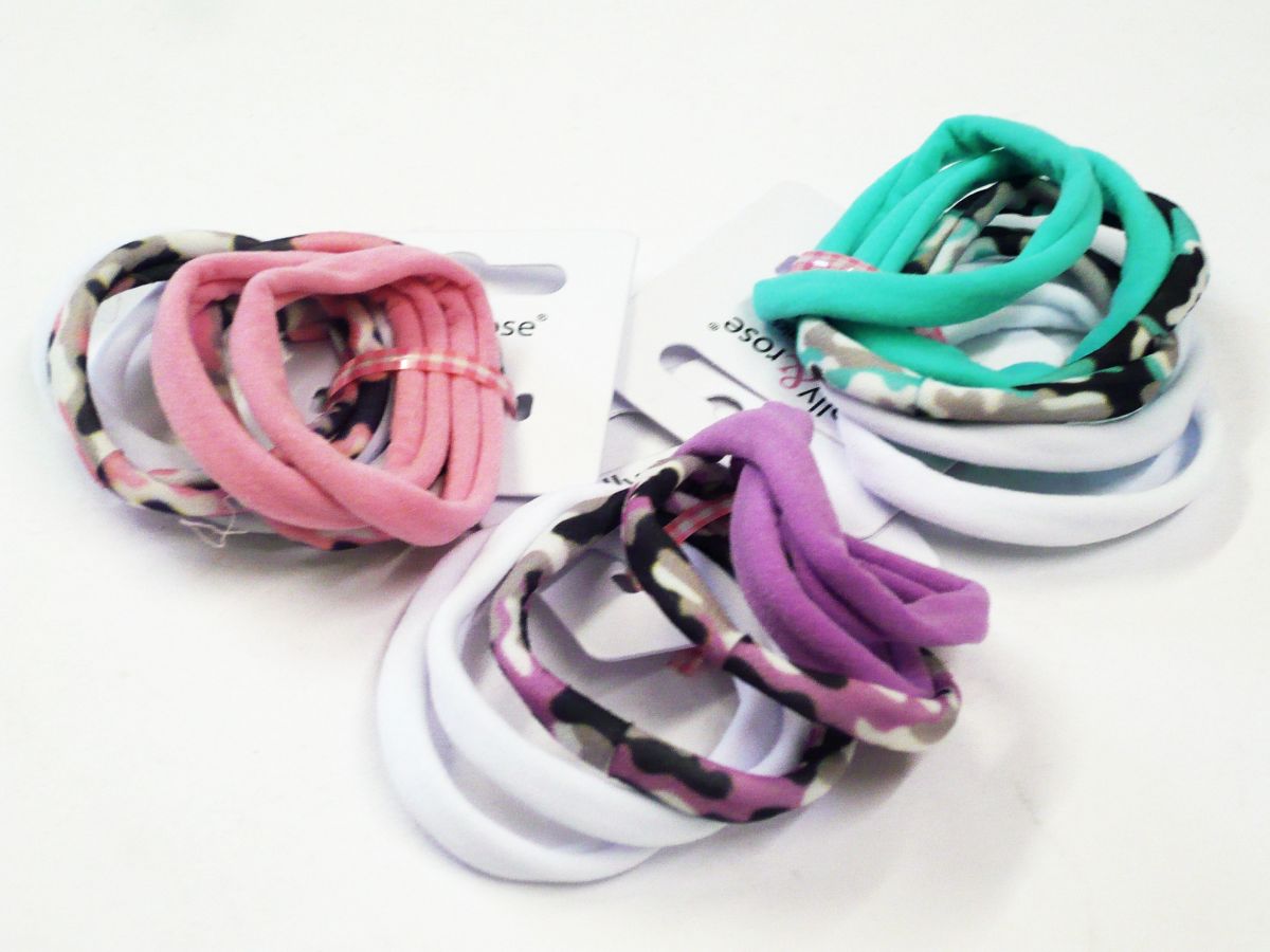 Pkt 6, jersey plain/camo hair bands - 3asstd.