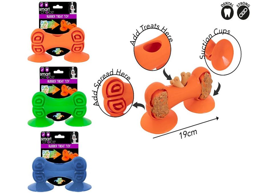 Rubber bone treat toy - 3/cols.