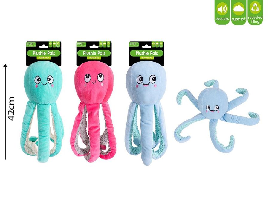 Plush octopus dog toy - 3/cols.