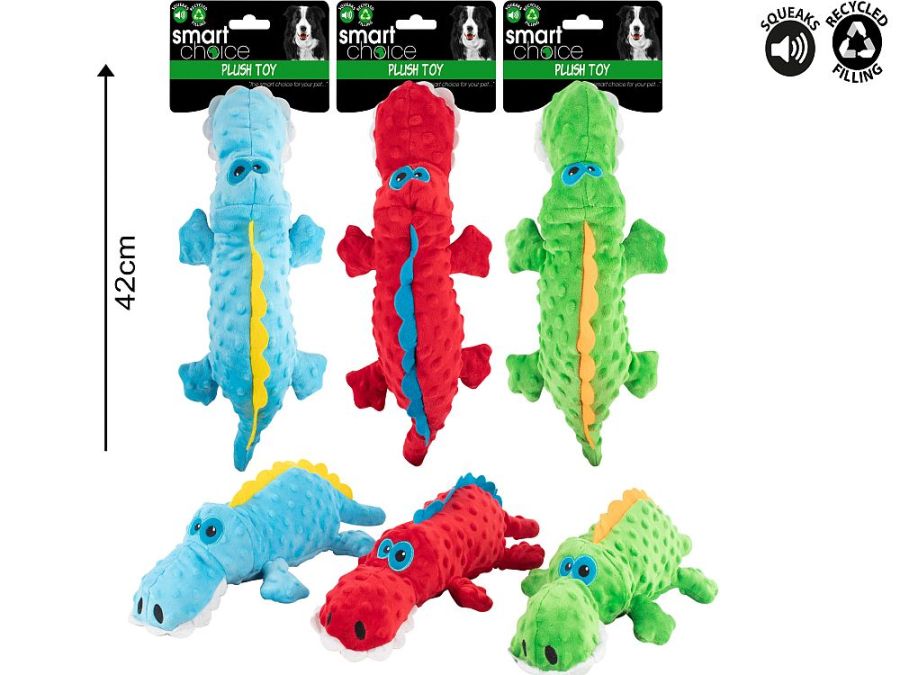 Squeaky plush alligator dog toy - 3/cols*