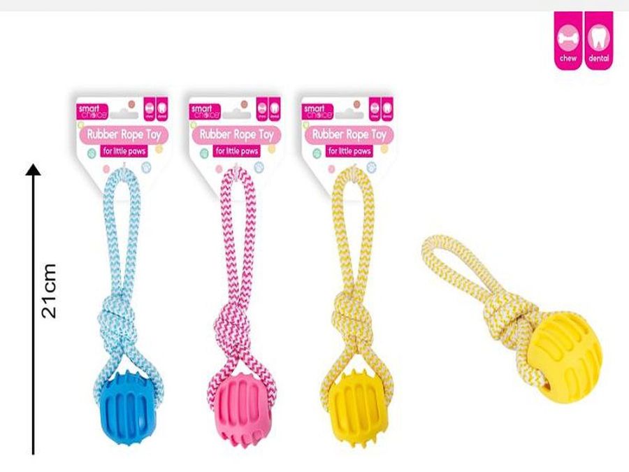 Puppy rubber ball rope toy - 3/cols*