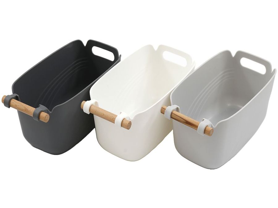 P/p storage basket with wood handle - 3/cols*
(25x15x12cm)