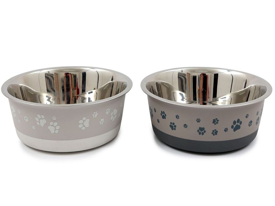 17cm s/steel paw print pet bowl - 2asstd.