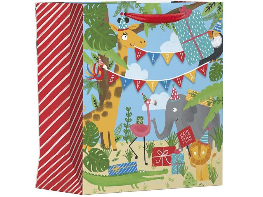 Pkt 6, large safari animals gift bags (33x26x14cm)