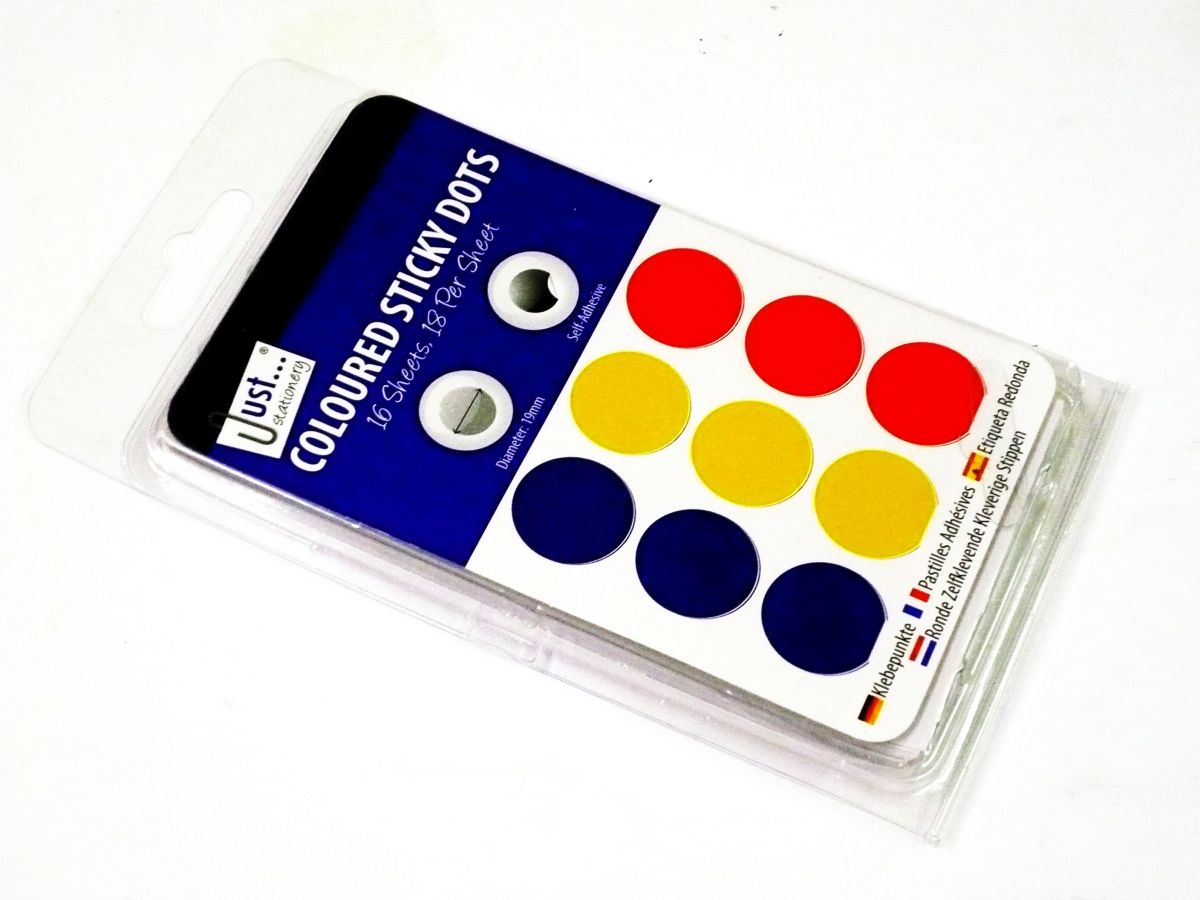Pkt 16 sheets x18 coloured sticky dots*