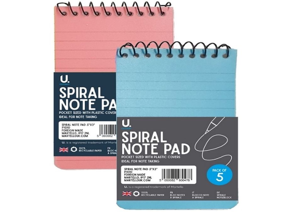 Pack 5, spiral note pads*
(5x3")