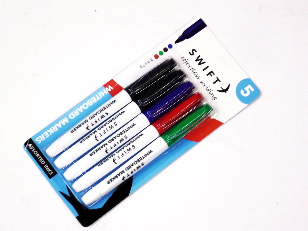 Pack 5, asstd colours whiteboard markers*
